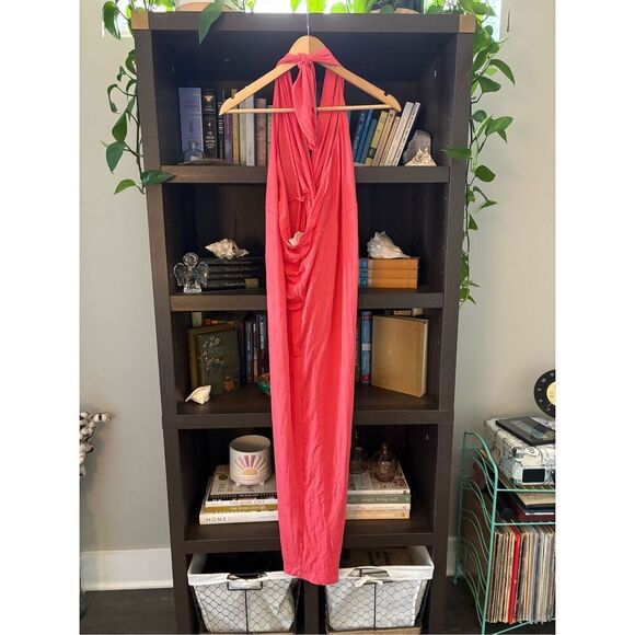 Free People Beach Coral Knotted Halter Tunic Dress With Slit Size Large - Picture 3 of 6